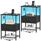 Somdot Nightstand Set of 2 with Charging Station & LED Light, Bedside Table | Dorm, Guest Room, Kids Room, Laundry, Closet, Entryway and Hallway, Black - color: Black, size: 11.8"D x 15.7"W x 23.4"H (1 Drawers)