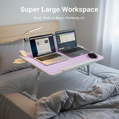 iXTRA Adjustable Laptop Lap Desk with Cooling Fan USB Light for Adults - color: Purple,70x45cm
