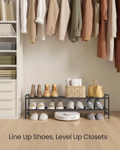 SONGMICS Long Shoe Rack Organizer for Closet, Free Standing Shoe Storage Shelf, Holds 12-15 Pairs, for Entryway, Bedroom, Easy to Assemble, 11.4 x 42.5 x 13.7 Inches, 2 Tiers, Ink Black ULMR092BP01 - size: 2 Tiers