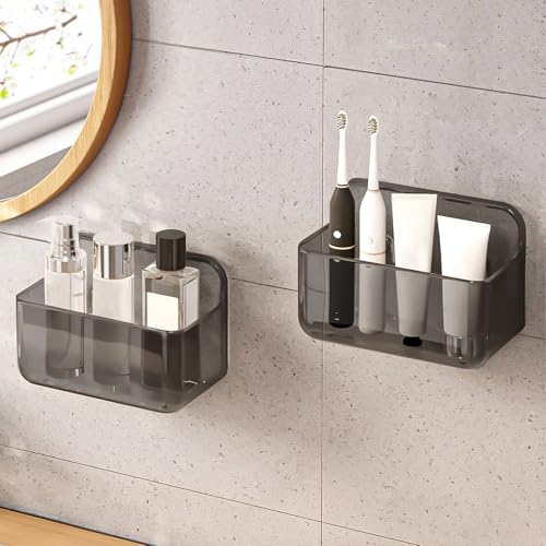 CGBE 2-Pack Cabinet Door Organizer, Self Adhesive Bathroom Shelves, Gray | Acrylic Shower Caddy, Wall Mounted Storage, No Drilling, Automatic Draining, For Cabinet Door and Shower Wall - color: ClearGrey