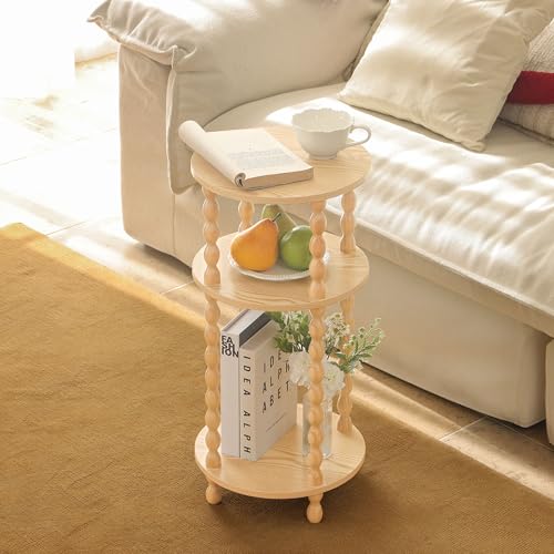 AWASEN Small End Table, 3-Tier Round Side Table for Small Spaces, Round Accent Table Nightstand for Bedroom, Living Room, Office, Natural - color: Natural