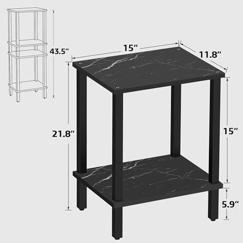 TUTOTAK End Table, Set of 2, Side Table, Nightstand, 2-Tier Storage Shelf, Sofa Table for Small Space, Living Room, Bed Room TB01BMK035 - color: Marble Black