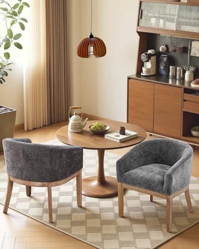 Barrel Dining Chair with Arms Set of 2, Upholstered Chenille Armchair, Curved Back Mid-Century Accent Chair with Solid Wood Legs, Kitchen Dining Room, Breakfast Nook,Home Office,Gray - color: Grey