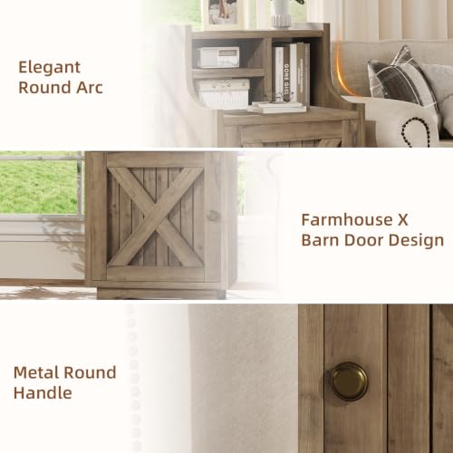 4ever2buy Oak Nightstand Set of 2, 30" Tall Night Stand with Hutch | Farmhouse Tall Bedside Table End Table for Bedroom Living Room Sofa Office, Storage Cabinet, Oak - color: Oak
