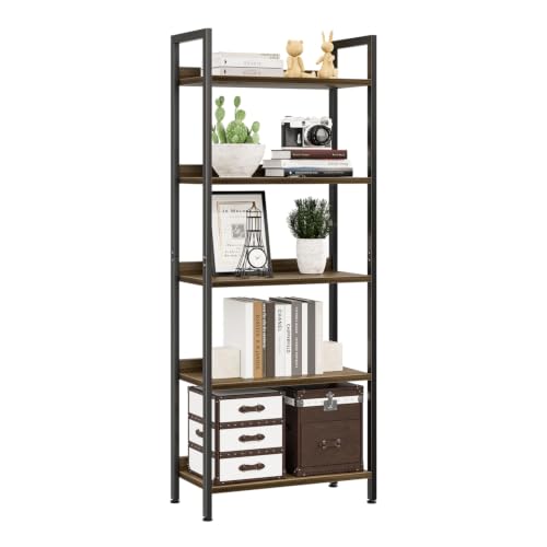 NUMENN Bookshelf, 5 Tier Bookshelves, Home Office Bookcase Shelf Storage Organizer, Free Standing Storage Shelving Unit for Bedroom, Living Room and Home Office, Dark Walnut - color: Dark Walnut, size: 5 Tier(Wide)