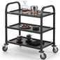 CURTA Black Stainless Steel Serving Cart, 3-Tier Rolling Utility Trolley (30"x16"x33"), Heavy Duty Painted Kitchen Cart on Wheels with Brakes, Commercial Grade for Restaurant, Hotel, Salon & Lab - color: M(black): 30''(l) X 16''(w) X 33''(h)