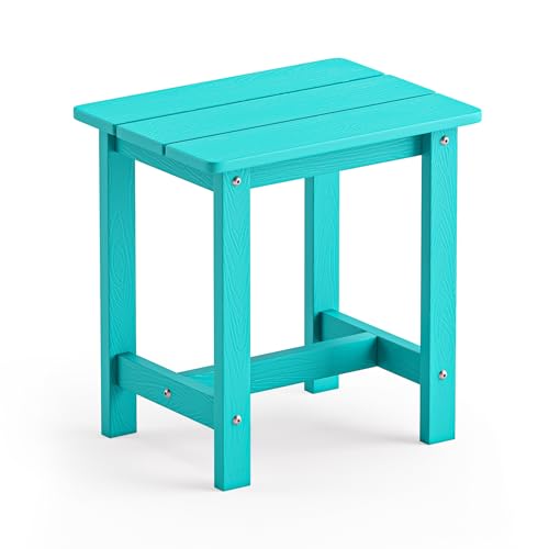 LUE BONA Outdoor Side Table, HDPS Small Outdoor Table, Adirondack Side Table, Outside End Table for Patio, Porch, Deck, Weather Resistant/Easy Maintenance/Indoor or Outside Use, Aruba Blue - color: Aruba Blue, size: 16.1 in