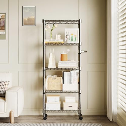Garvee 5-Tier Storage Shelves Heavy Duty Metal Wire Rack Shelving, 1100 LBS Capacity Rolling Storage Rack with Wheels, for Living Room Pantry Kitchen Bedroom Organization - size: 61"H x 23.6"W x 11.8"D
