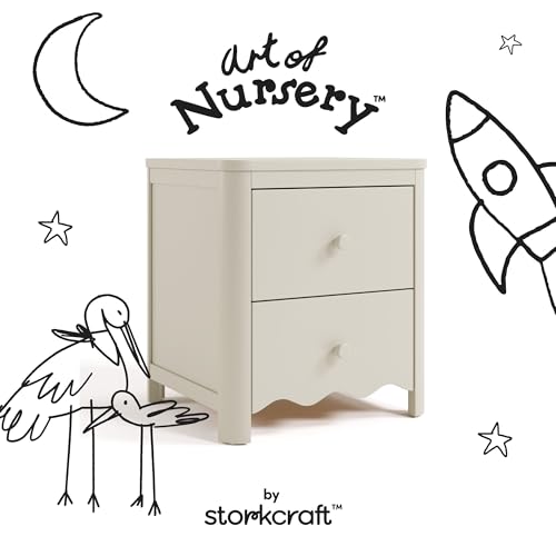 Storkcraft Casablanca 2 Drawer Nightstand, Frosted Oat | GREENGUARD Gold Certified, Storage for Kids Bedroom, Premium Wood Nightstand with Iconic Wave Detailing and Rounded Posts - color: Frosted Oat, style: Nightstand