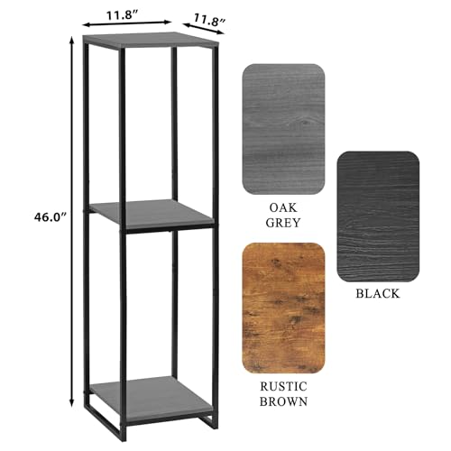 46" Tall 3-Tier Corner Plant Stand Indoor, Oak Grey | Functions as Flower Pots, Shelf, Decor Rack, Holder; Metal Frame with MDF Boards; for Living Room, Balcony; Modern Design