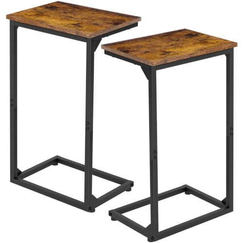 AMHANCIBLE C Shaped End Tables Set of 2, Couch Side Tables that Slide Under Sofa, Slim TV Trays for Living Room and Bedroom, Narrow Space Saving Laptop Workstation, Rustic Brown, HET02BBR - color: Rustic Brown