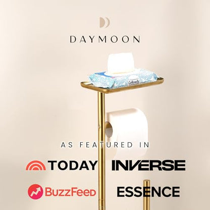 Day Moon™ - Toilet Paper Holder - Modern Roll Holder for Bathroom - 1 Pack - Free Standing - with Shelf, Gold - color: Gold