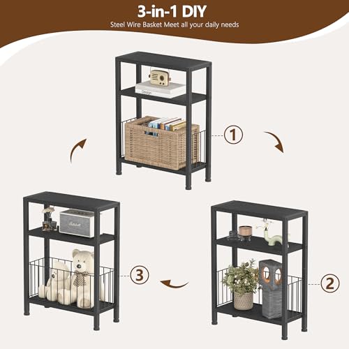 Heybly Small Narrow Side Table for Small Space, Thin Bedside TableHET007BK1 | Thin Bedside Table with Storage Basket, Slim Nightstand, Couch Table for Living Room, Bedroom, Study, Balcony, Black - color: Black-diy Basket