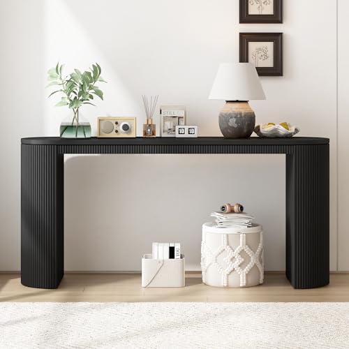 59.2-Inch Console Table for Entryway, Modern Hallway Table with Unique Vertical Stripe Design,for Living Room and Study (Black-01) - color: Black-01