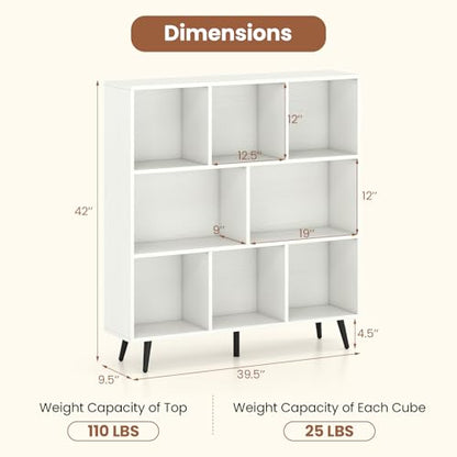 Giantex 8-Cube Bookcase, 3-Tier Modern Bookshelf with 5 Metal Legs, 39.5" Freestanding Open Storage Organizer with 2 Anti-tip Devices, Mid-Century Display Rack for Living Room (39.5" x 9.5" x 42") - size: 39.5" x 9.5" x 42"