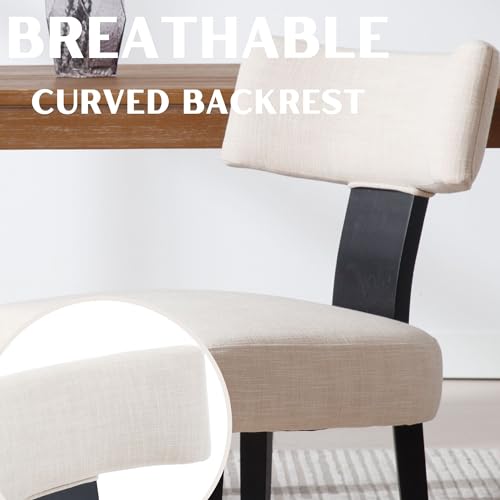 RIVOVA Mid Century Modern Dining Chairs Set of 4 Farmhouse Linen Fabric Upholstered Dining Room Chairs Kitchen Chairs with Curved Backrest Black Wood Legs, Beige - color: Black Beige Curved