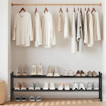 STORAGE MANIAC Long Expandable Shoe Rack, 12 Pairs Metal Wide Stackable Shoe Rack, Adjustable Shoes Shelf, Freestanding Shoes Organizer for Closet, Entryway, Hallway, Garage, Front Door, 2 Tiers - size: 2-tier