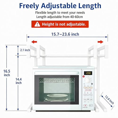 PUSDON Adjustable Carbon Steel Microwave Oven Rack, 2-Tier with 3 Hooks, 55lbs Weight Capacity, White - color: White, size: C-frame 2 tier