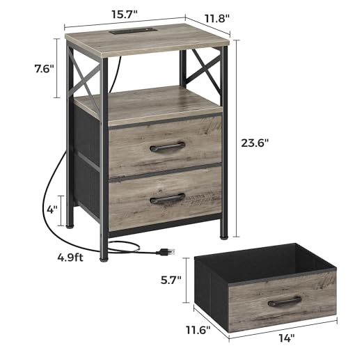 Huuger Nightstands Set of 2, Night Stand with Charger Station, 2 Drawer Side Table with Open Shelf, USB-C Port, End Table for Small Spaces, X Shaped Side Rail, Oak - color: Oak
