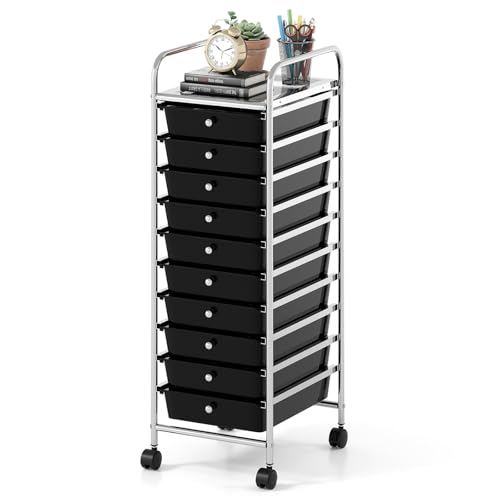 GOFLAME 10-Drawer Rolling Storage Cart, Multifunctional Art Craft Organizer Cart with Removable Drawers, Lockable Wheels and Metal Frame, Classroom Storage Cart for Home Office School, Black - color: Black, size: 10-Drawer