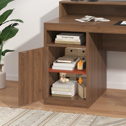 YOMILUVE Computer Desk with 3 Drawers & Storage Shelves, 65 Inch Home Office Desk with File Drawer & Cabinet, Writing Study Desks with Monitor Stand & Printer Shelf, Executive Desk, Brown - color: Brown