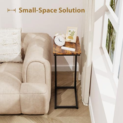 C Shaped End Tables Couch Table TV Trays Set of 2, 7" Wide, Rustic Brown | Small Thin Side Table Skinny Slide Under Couch Tray Tables for Sofa Bedroom Small Space - color: Rustic Brown, size: 7" Width