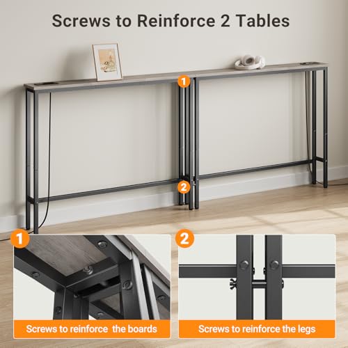 ELYKEN 39.4'' Narrow Console Table with Outlet, Sofa Table Behind Couch | Skinny Entryway Tables with Charging Station for Living Room, Hallway, 5.9 x 39.4 x 29.5in, Gray - color: Grey, size: 5.9"DX39.4"WX29.5"H