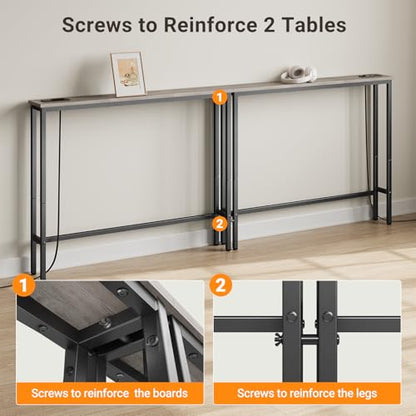 ELYKEN 78.8'' Narrow Console Table with Outlet, Sofa Table Behind Couch | Skinny Entryway Tables with Charging Station for Living Room, Hallway, 5.9 x 78.8 x 29.5in, Gray - color: Grey, size: 5.9"DX78.8"WX29.5"H