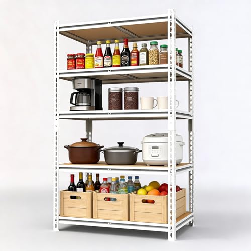 White Storage Shelving Unit，40" W 5 Tier Storage Shelve，Adjustable Heavy-Duty Shelving for Pantry, Kitchen, Garage, Closet,Office (72" 40" 19") - size: White 72"*40"*19" 5T