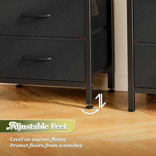 Huuger Night Stand with 2 Drawers, Bed Side Table with Open Shelf, Wooden Top, Nightstand for Bedroom, End Table for Small Space, Fabric Drawer, Grey - color: Gray and Black