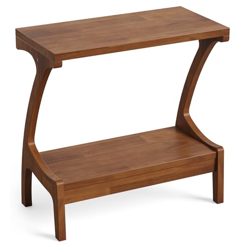 Solid Wood End Table with 2-Tier Storage Shelf, Narrow Side Table for Living Room, Bedroom, Small Spaces, Cherry Wood Paint Finish, Easy Assembly - color: Charred