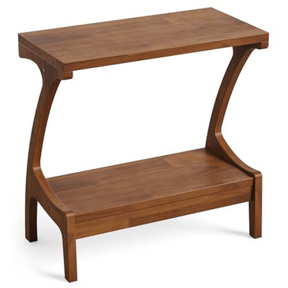 Solid Wood End Table with 2-Tier Storage Shelf, Narrow Side Table for Living Room, Bedroom, Small Spaces, Cherry Wood Paint Finish, Easy Assembly - color: Charred