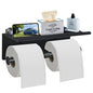Toilet Paper Holder with Shelf Wall Mounted Toilet Paper Storage, Double Roll Tissue Holder Dispenser Bathroom Toilet Paper Holder (Matte Black) - color: Black Toilet Paper Holder