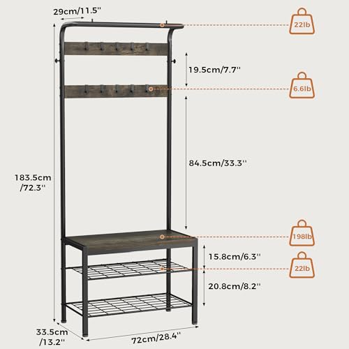 NEWBULIG Coat Rack, Hall Tree with Shoe Bench, 4-in-1 Entryway Organizer with 10 Hooks and Storage Shelf, Rustic Wood Entryway Bench for Mudroom, Living Room, Bedroom, Grey - color: Deep Grey