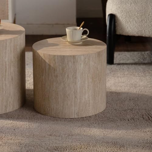 Nesting Coffee Table Set of 2, Modern Round Wooden Coffee Tables, Accent End Side Table for Small Space Living Room,Amber - color: Amber