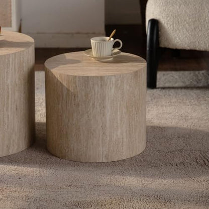 Nesting Coffee Table Set of 2, Modern Round Wooden Coffee Tables, Accent End Side Table for Small Space Living Room,Amber - color: Amber