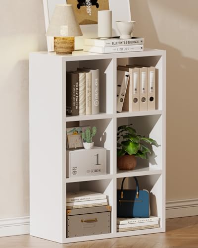 GTPLAYER 6-Cube Storage Organizer, Fits 11" Bins, Vertical or Horizontal Use, Opening Bookshelf, Partial Back Panels, Stackable Design Bookcase, for Closet, Bedroom, Home Office, White - color: 6 Cube - Pear White