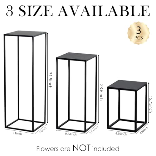 3 Pcs Black Vase for Wedding Centrepieces Metal Flower Stand | Geometric Display Table Column Rack Wedding Flower Stand Tall, 15.7/23.6/31.5in, for Home Birthday Party Decorations