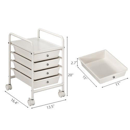 4-Tier Utility Cart with 4 Drawers, Rolling Utility Cart with 2 Lockable Caster Wheels, Multipurpose Mobile Rolling Drawer Cart for Office Bathroom Kitchen, Ivory White - size: White, 4-Tier