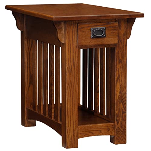 Leick Home Mission End Table, Solid Wood Construction, One Drawer, Bottom Display Shelf, Slatted Sides, Easy-Assembly, Medium Oak, 25.0 in. L x 17.0 in. W x 23.0 in. H, 8206 - color: Medium Oak / Blackened, size: Chairside