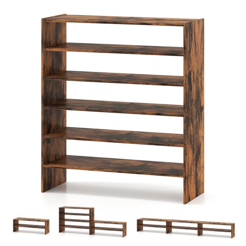 COSTWAY 6-Tier Shoe Rack, Extra Wide Shoe Shelf Organizer with Stackable Design, 31" Freestanding Adjustable Storage Shoe Stand for Small Space Entryway Hallway Closet (1,Rustic Brown) - color: Rustic Brown