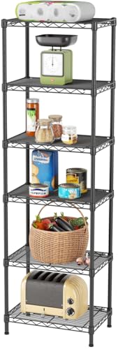 SINGAYE Metal Shelves Wire Shelving Storage Standing Adjustable Shelf Unit | 6 Tier Mesh Units Shelf for Kitchen Laundry Bathroom Closet Organizers Pantry Narrow Home Rack 10" D x 16" W x 63" H Black - color: Black, size: 6 Tier 10" D x 16" W x 63" H