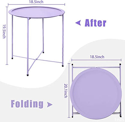Garden 4 you End Table 2 PCS Metal Side Table Purple Round Folding Tray Cyan Sofa Small Accent Fold-able Table, Round End Table Tray, Next to Sofa Table, Snack Table for Living Room and Bed Room - color: Purple
