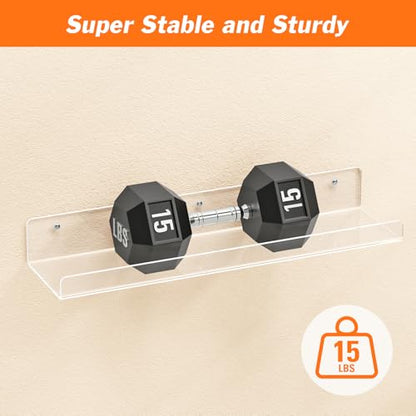 Dooiclear 2 Pack Floating Shelves for Wall, 15" Clear Floating Wall Shelf | Acrylic Book Shelf, Display Shelves Organizer for Bathroom, Classroom, Bedroom, Living Room, Kitchen, Room Decor - size: 2 Pack
