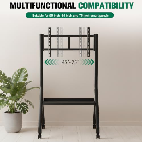 Smart Board Stand with 4 Lockable Wheels, 42-75" Height Adjustable Mobile Stand, Floor Wheeled TV Cart Rack Supports Up to 210lbs Rolling TVs Bracket with Laptop Shelf for Office/Classroom/HOM