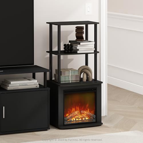 Furinno Turn-N-Tube Side Table, 3-Tier NO Heat Fireplace End Table with Open Shelf, Electric Fireplace Display Night Stand, Bedside Table, for Living Room, Bedroom, Americano/Black - color: Americano, size: 3-Tier Tall Side Table, style: No Heat Fireplace
