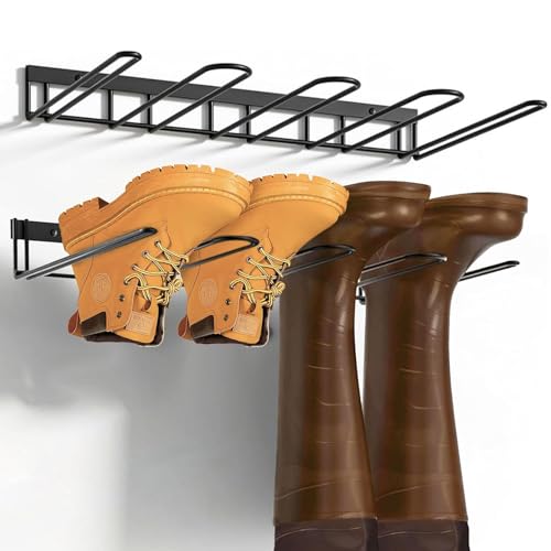 Boot Rack - 4-Pair Wader Hangers Wall Mount Sturdy Metal Cowboy Boot Hangers - Wall Boots Holder Storage Organizer for Closet, Entryway, Indoor, Garage - color: Black