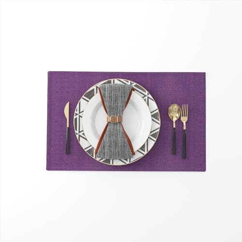 4 Piece 12 x 18 inch Soft Faux Linen Place Mats Heat Resistant Dining Table Place Mats Cloth Kitchen Table Mats 12x18 Dark Purple - color: Dark Purple, size: Rectangular Placemats 12" x 18"