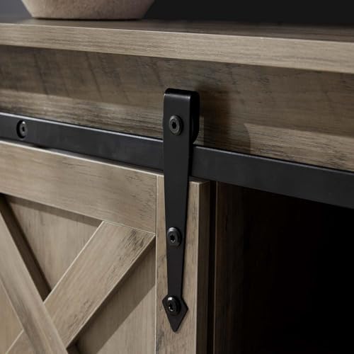 Grey Farmhouse Entryway Table, Rustic Hallway Table with Storage Shelf, Sofa Table with Sliding Barn Doors for Hallway, Entryway, Living Room, Foyer - color: Grey