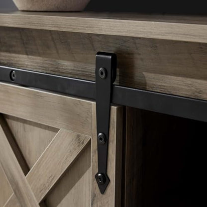 Grey Farmhouse Entryway Table, Rustic Hallway Table with Storage Shelf, Sofa Table with Sliding Barn Doors for Hallway, Entryway, Living Room, Foyer - color: Grey